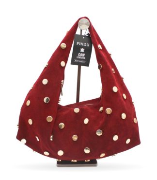 Bolso Hobo Ante con Tachas · Rojo
